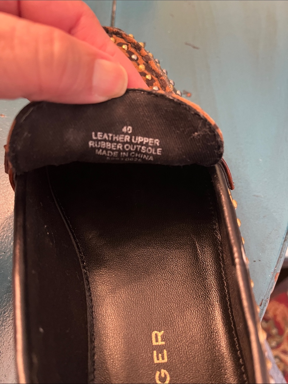 Kurt Geiger Brown Leopard Print Studded Loafers with Gold Accents - Picture 8 of 9